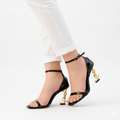 Opyum YSL Logo-Heel Sandals with Golden Hardware