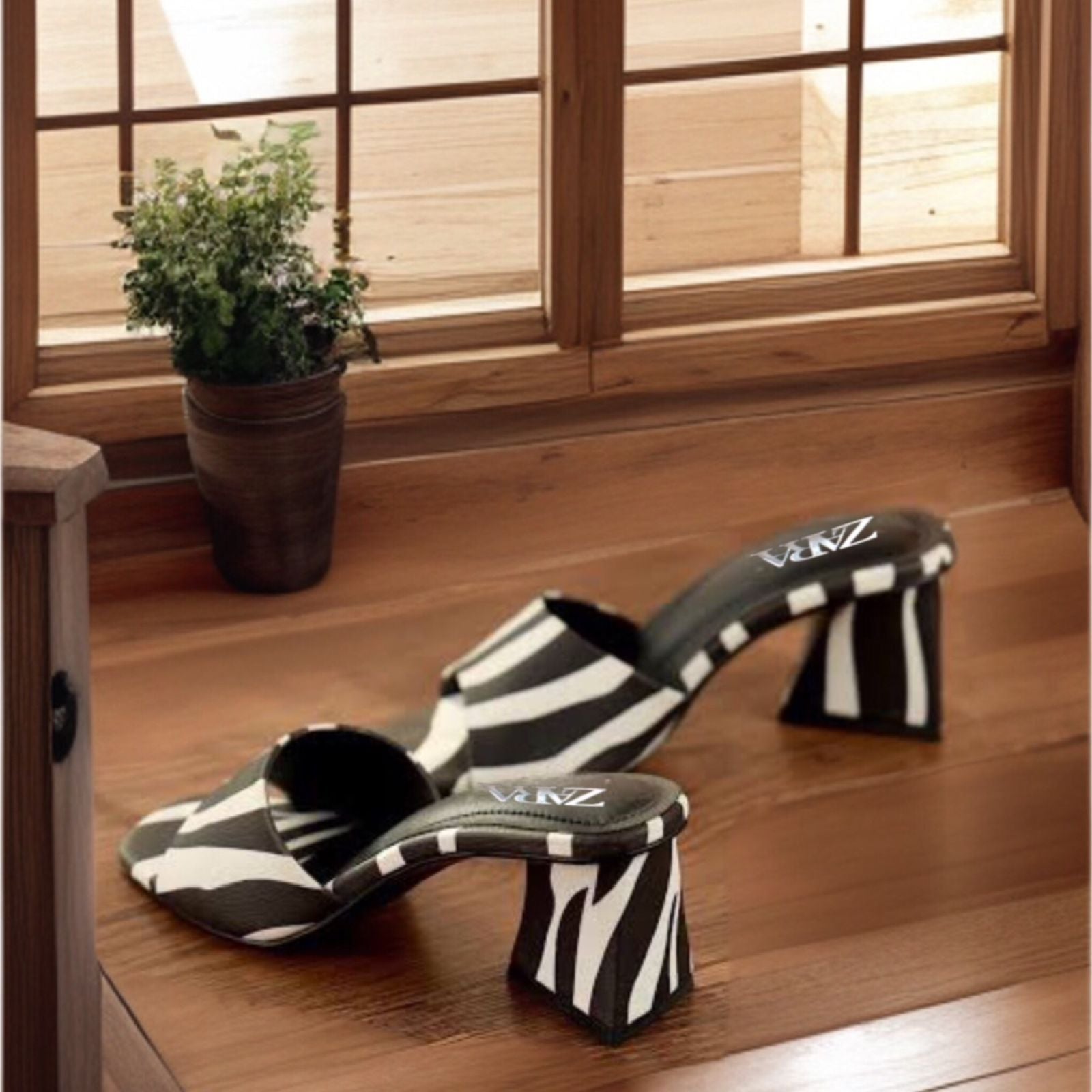 ZARA ZEBRA TRIANGLE HEEL